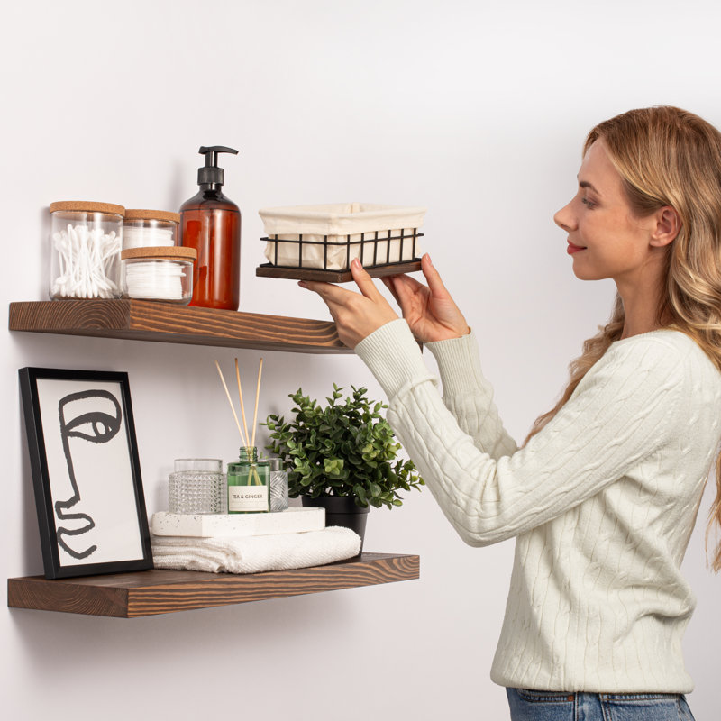 Floating Farmhouse Rustic Wooden Shelf, White Bathroom shelves, Functional Solid Hardwood Picture Ledge Shelf,Hallway outlet Shelves, Kitchen Shelf